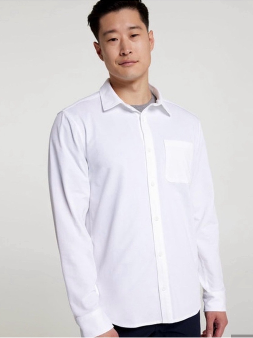 Men's White Long-Sleeve Casual Button-Down Shirt